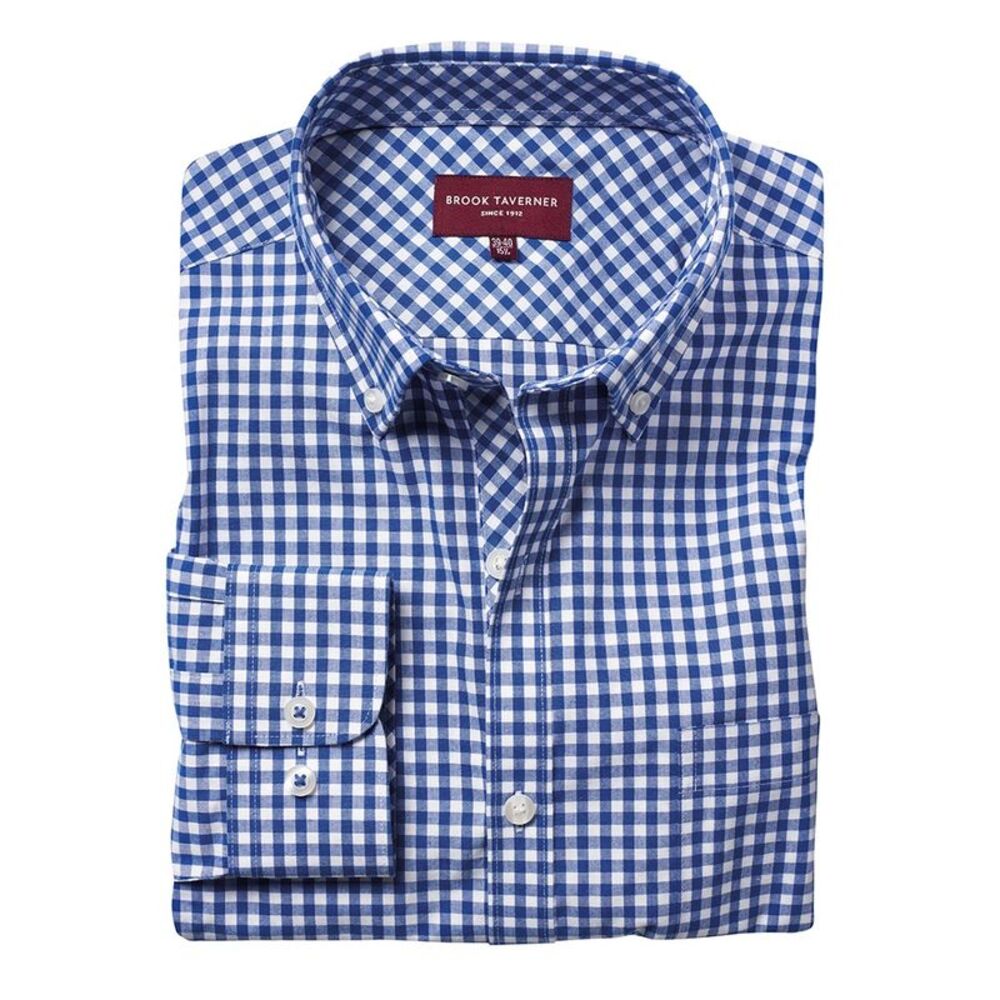 Brook Taverner Mens Montana Gingham Long Sleeve Shirt / Blue